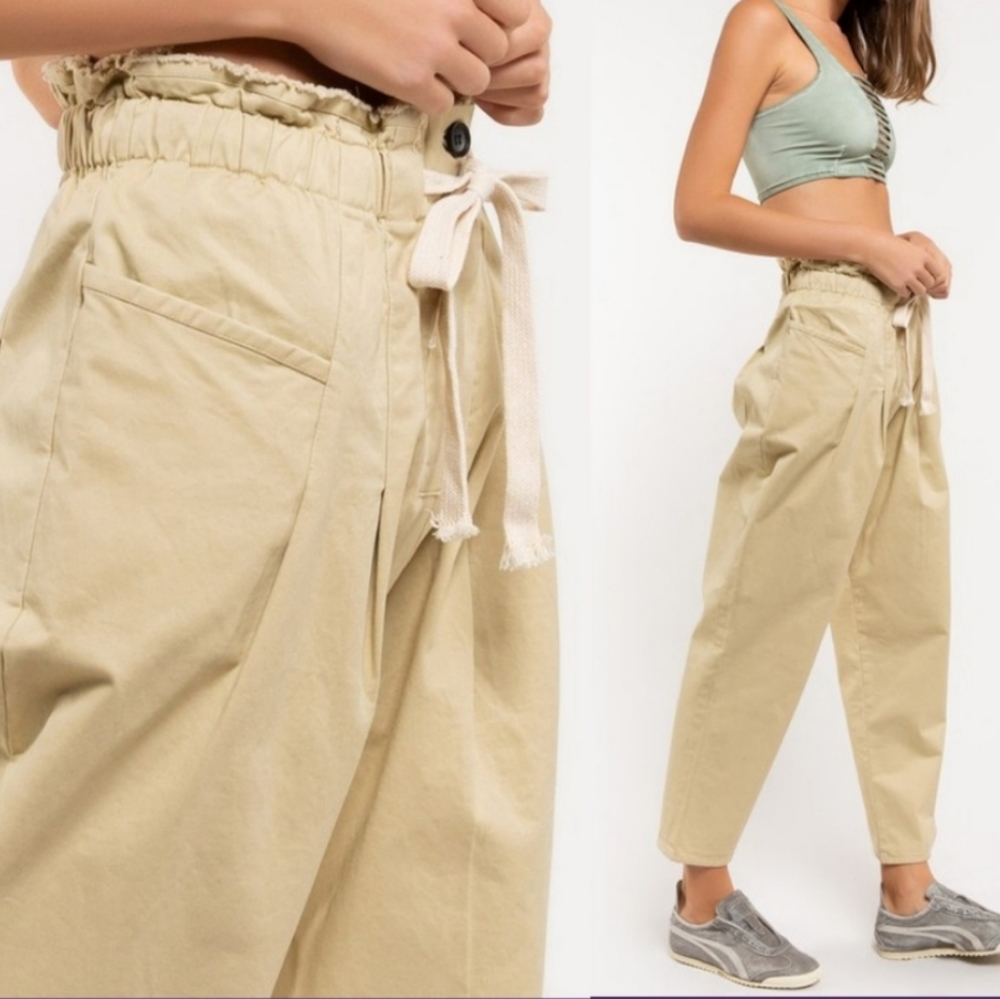PO Sale OnL Last Pair Small, Boho khaki drawstring pants pockets - Picture 5 of 5